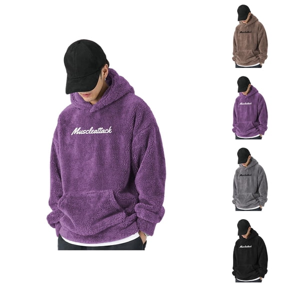 Men's Embroidered Lettering Hoodie Sweatshirt Long Sleeve Crewneck Solid Color Athletic Streetwear Pullover