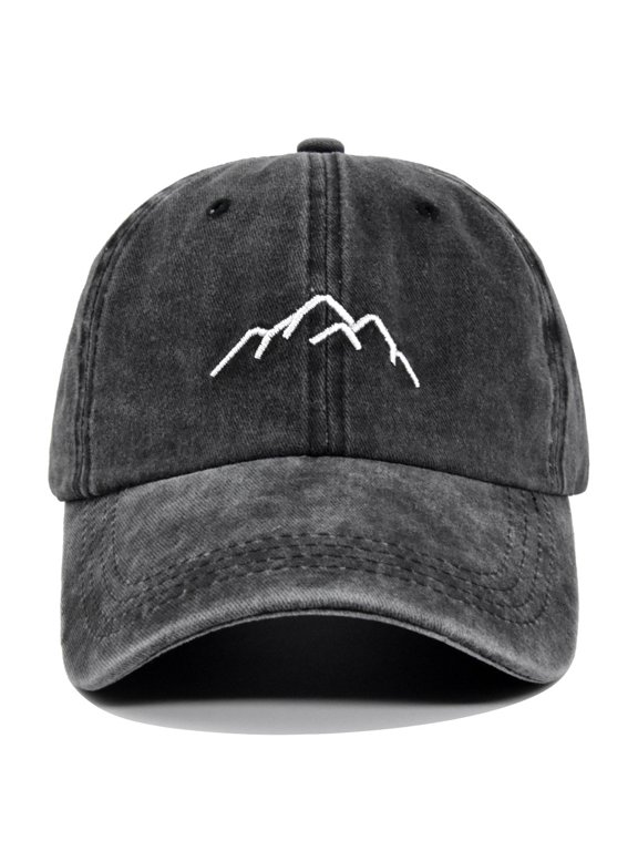 Men's Embroidered Mountain Explore Baseball Cap Outdoor Distressed Dad Hat Black