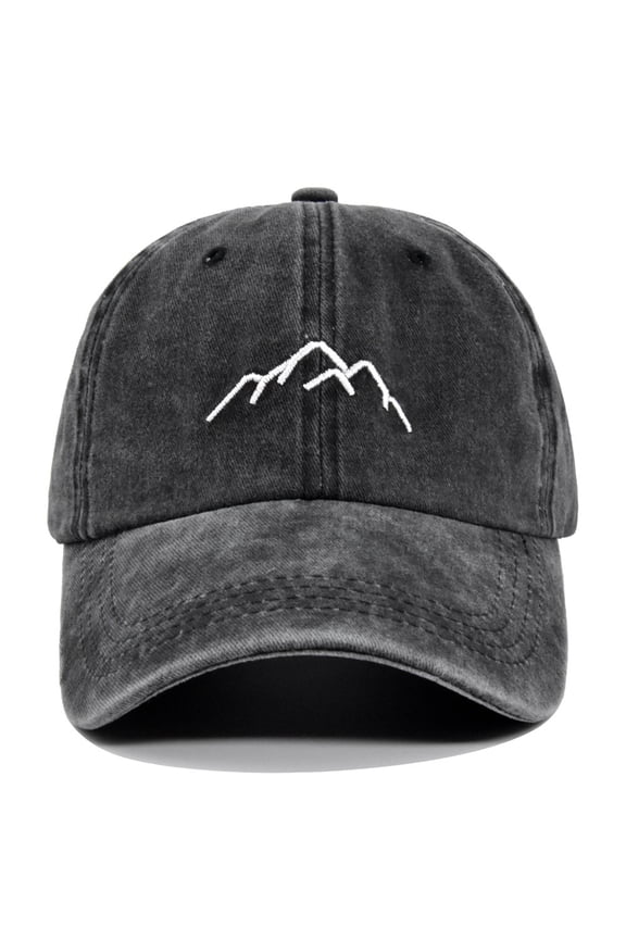 Men's Embroidered Mountain Explore Baseball Cap Outdoor Distressed Dad Hat Black