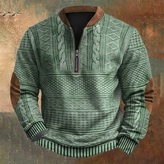 Men's Embroidered Raglan Sleeve Quarter Zip Fleece Vintage Pullover Sweatshirt Printed Top Half Zipper Long Sleeved Top Long Sleeved Round Neck Top/shirt