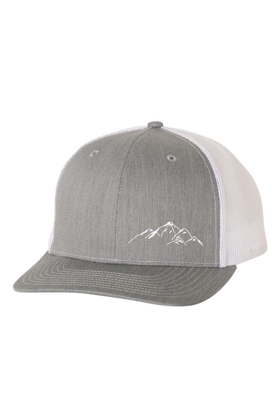 Men's Embroidered Scenic Mountain Range Adjustable Mesh Back Trucker Hat, Heather Grey/White
