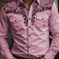 thumbnail image 1 of Men's Embroidered Western Cowboy Long Sleeve Dress Two Pockets Shirts Pink L, 1 of 4