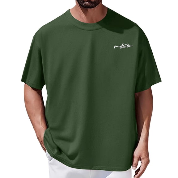 Men's Embroidery Letter Round Neck T-Shirt - Loose Casual, Short Sleeve, Polyester/Spandex Blend, Comfortable Stretch, Trendy European Style