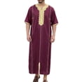 thumbnail image 1 of Men's Embroidery Thobe Short Sleeve Dubai Long Gown Prayer Robe Jubba Kaftan Arabic Abaya//S, 1 of 3