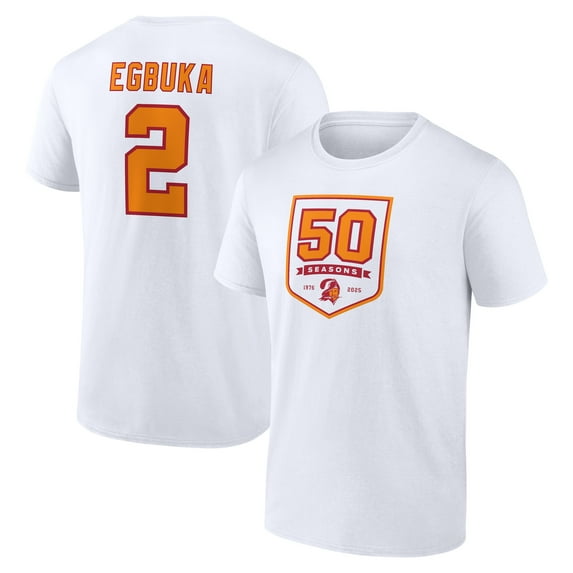 Men's Emeka Egbuka White Tampa Bay Buccaneers 50th Season Name & Number T-Shirt