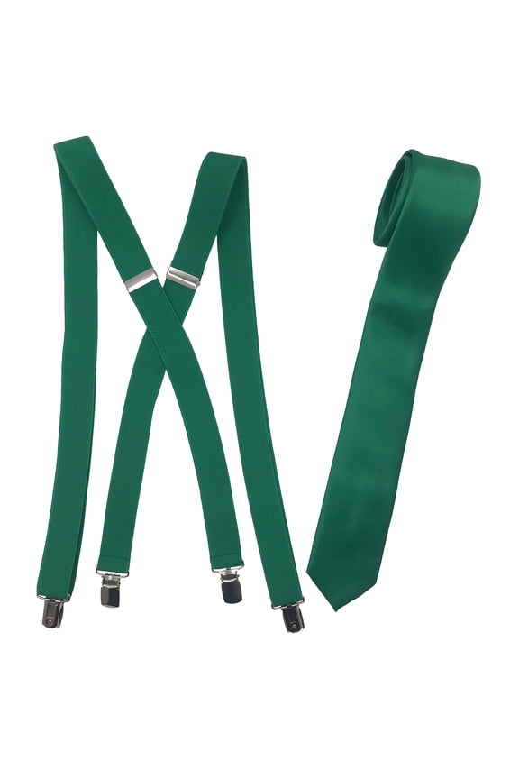 Men’s Emerald Suspenders & Satin Skinny Tie Collection in a variety of colors by Spencer J’s
