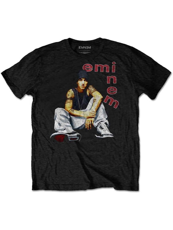 Men's Eminem Letters Slim Fit T-shirt Medium Black