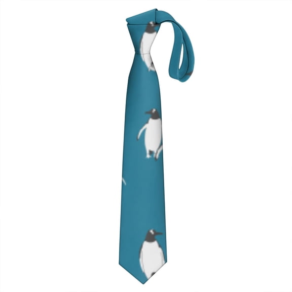 Men's Emperor Penguin & Snowflake Print Satin Necktie - Wrinkle-Resistant Formal Tie for Weddings & Business (58.3")