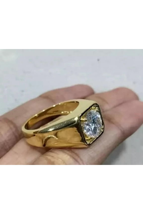 Men's Engagement Ring 14k Yellow Gold Plated 2Ct Round Cut Simulated Diamond