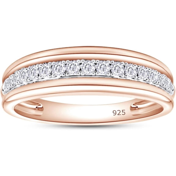 Men's Engagement Wedding Band Ring Round Cut White Diamond 14K Rose Gold Finish 925 Sterling Silver