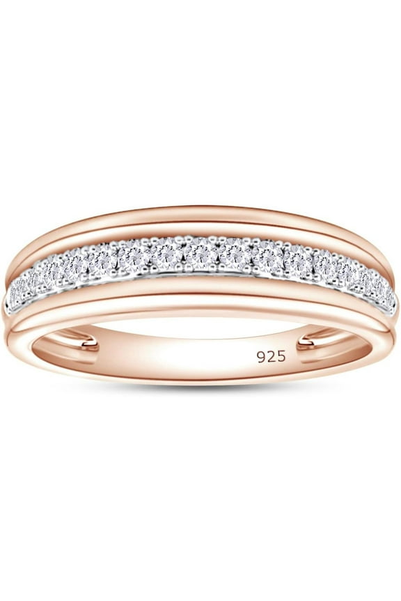 Men's Engagement Wedding Band Ring Round Cut White Diamond 14K Rose Gold Finish 925 Sterling Silver