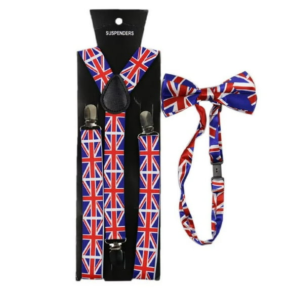 Men's England UK British Flag Clip Suspenders Elastic Y-Shape Adjustable Braces