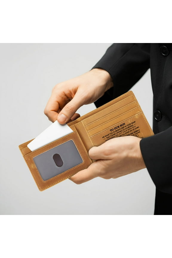 Men's Engraved Leather Wallet – Personalized Gift for Dad, Husband & Graduates , Premium Cowhide with Custom Text – Blocking & Multi-Card Slots F