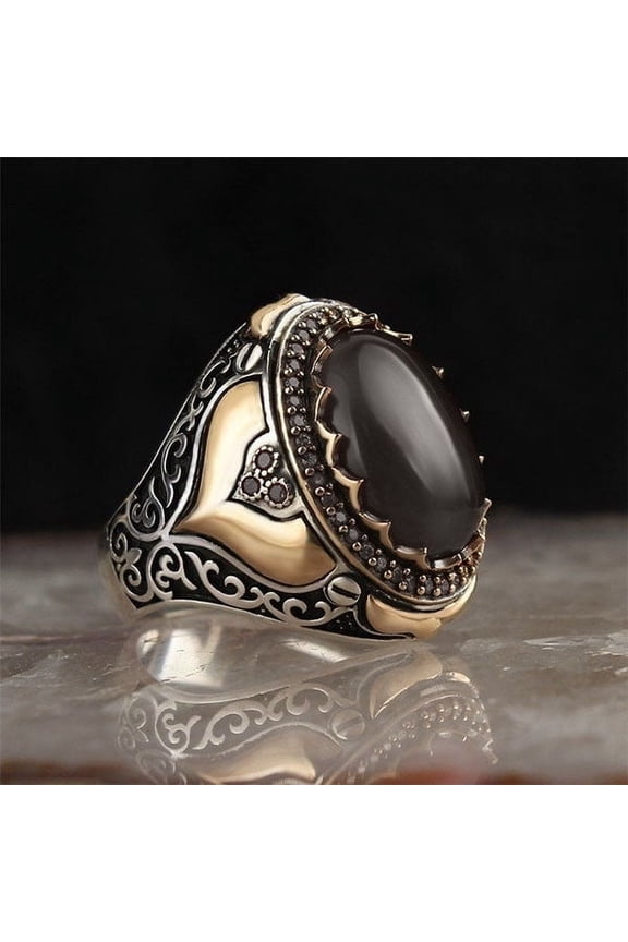 Men's Engraved Set Zircon Electroplated Vintage Ring