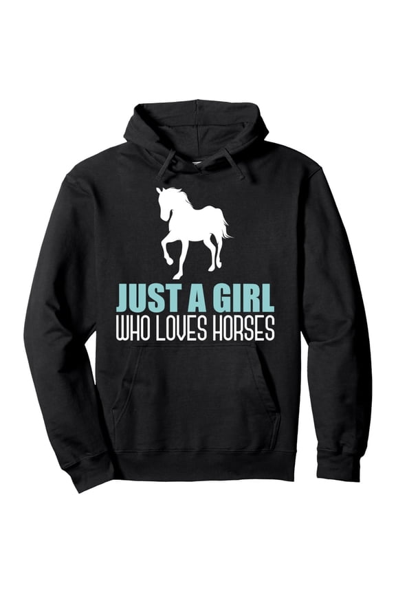 Men's Equestrian Hoodie - Just A Girl Who Loves Horses Slogan & Horse Print, Soft Cotton Blend Pullover Sweatshirt with White Horse Graphic, Hooded Winter Jacket for Horse Lovers, Casual Gift for & (