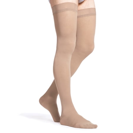 Men's Essential Opaque Thigh-High Men's Closed Toe Light Beige (Crispa) LS - Large Short 20-30mmHg