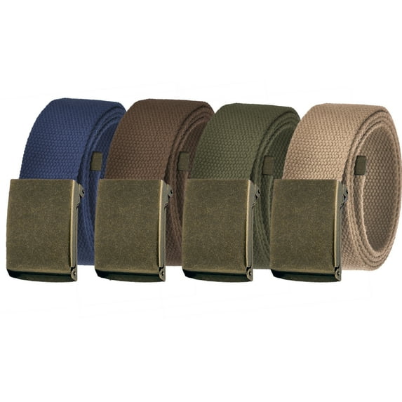 Men's Essentials Adjustable Belt Pack High Strength Canvas Web Belt with Antique Brass Flip Top Buckle 4 Pack