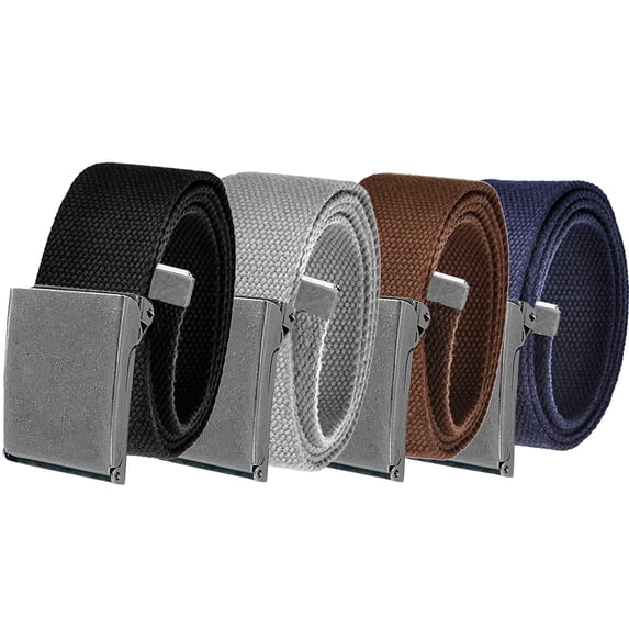 Men's Essentials Adjustable Belt Pack High Strength Canvas Web Belt with Antique Silver Flip Top Buckle 4 Pack