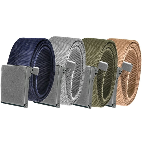 Men's Essentials Adjustable Belt Pack High Strength Canvas Web Belt with Antique Silver Flip Top Buckle 4 Pack