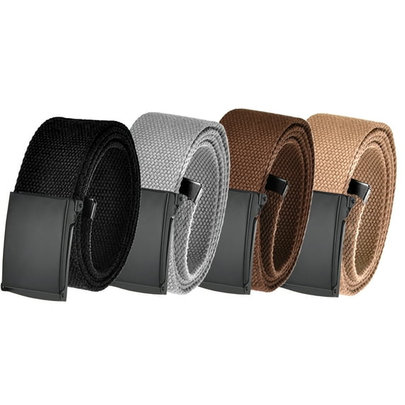 Men's Essentials Adjustable Belt Pack High Strength Canvas Web Belt with Black Flip Top Buckle 4 Pack