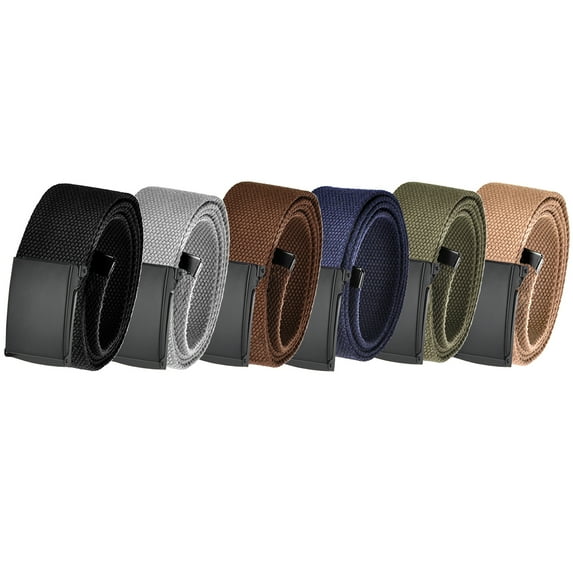 Men's Essentials Adjustable Belt Pack High Strength Canvas Web Belt with Black Flip Top Buckle 6 Pack