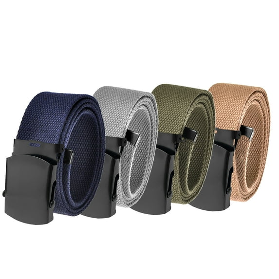 Men's Essentials Adjustable Belt Pack High Strength Canvas Web Belt with Black Slider Pin Buckle 4 Pack
