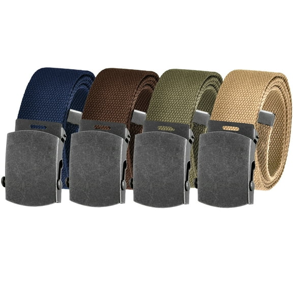 Men's Essentials Adjustable Belt Pack High Strength Canvas Web Belt with Distressed Silver Slider Buckle 4 Pack