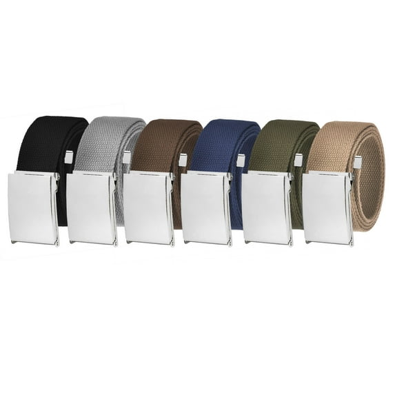 Men's Essentials Adjustable Belt Pack High Strength Canvas Web Belt with Silver Flip Top Buckle 6 Pack