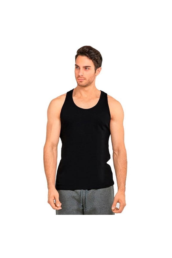 247 Frenzy Men's Essentials Knocker PACK OF 3 Solid Cotton Lightweight Tank - All Black