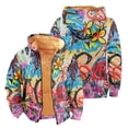 thumbnail image 1 of Men's Ethnic Print Fleece Hooded Sweatshirt Jacket, Thickened Warm Long Sleeve Coat with Pockets for Fall Winter Casual Outdoor Wear and Holiday Season Gift,Multicolor,L, 1 of 8