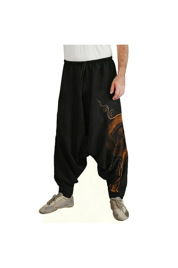 Men's Ethnic Printed Trousers, Harem Pants, Low-Crotch Pants, Aladdin Pants, Yoga Pants, Bohemian Pants