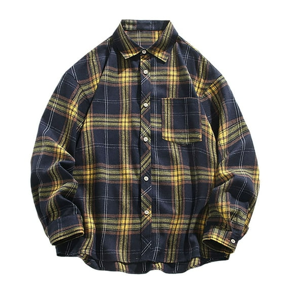 Men's European Checkered Pocket Long Sleeve Shirt, Relaxed Fit, Casual and Comfortable for All Seasons