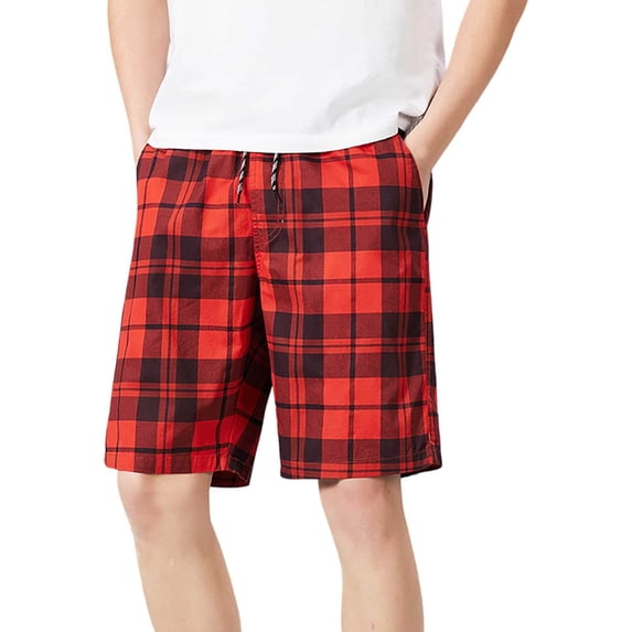 Men's European Checkered Striped Beach Pants, Drawstring Five Quarter Shorts, Trendy, Casual and Comfortable