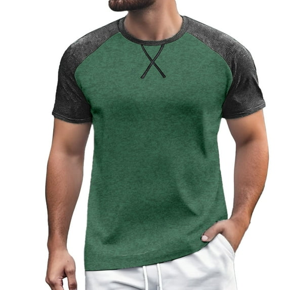 Men's European Color Blocked Fitness Short Sleeve T-Shirt - Casual Loose Round Neck Sports Base Shirt