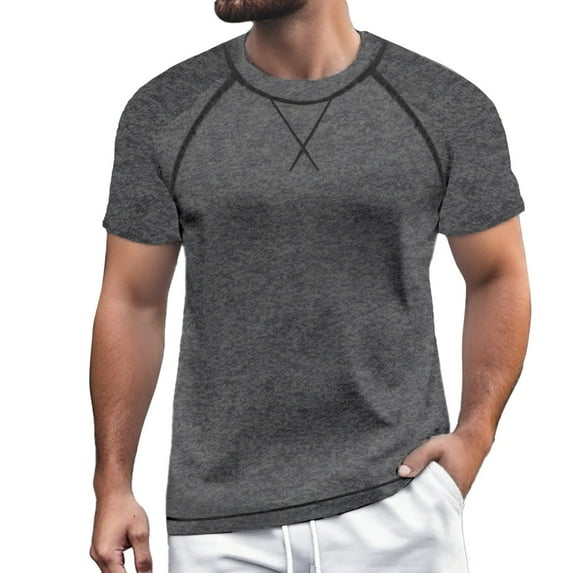 Men's European Color Blocked Fitness Short Sleeve T-Shirt - Casual Loose Round Neck Sports Base Shirt