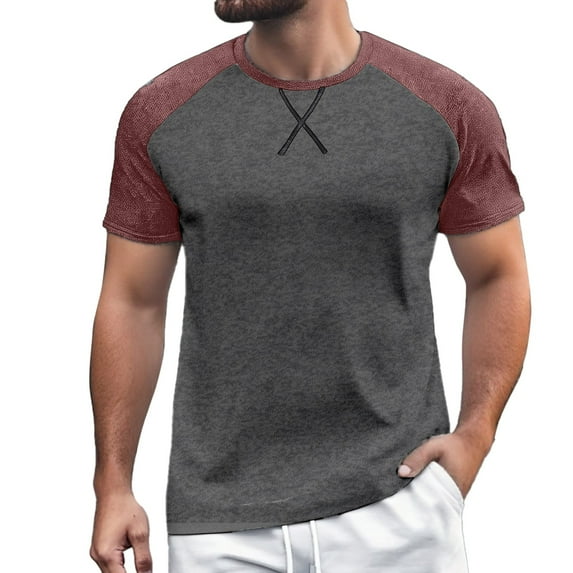 Men's European Color Blocked Fitness Short Sleeve T-Shirt - Casual Loose Round Neck Sports Base Shirt