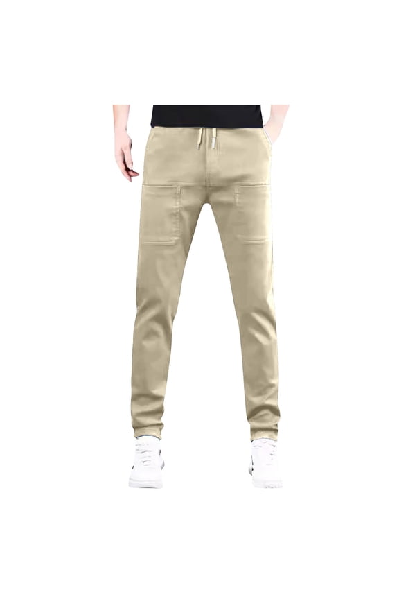 Men's European Solid Color Splicing Elastic Pants - Straight Leg Sports Trousers, Nylon-Spandex Blend, Casual Loose Trendy Fit