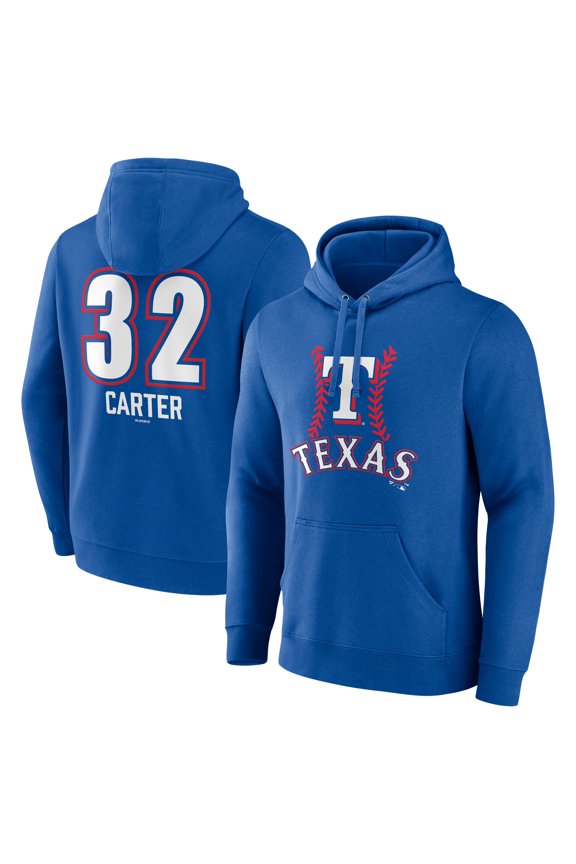Men's Evan Carter Royal Texas Rangers Fastball Player Name & Number Pullover Hoodie
