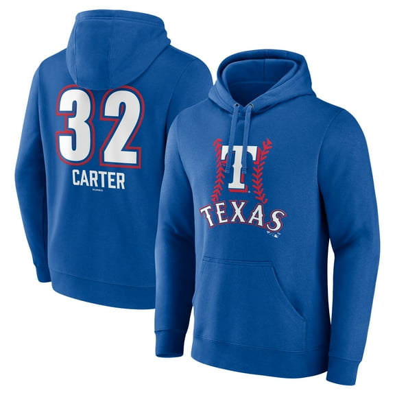 Men's Evan Carter Royal Texas Rangers Fastball Player Name & Number Pullover Hoodie