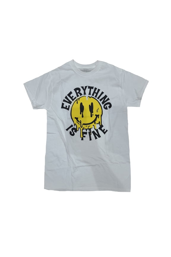 Men's Everything Is Fine Smiley Face White Graphic T-Shirt - Large