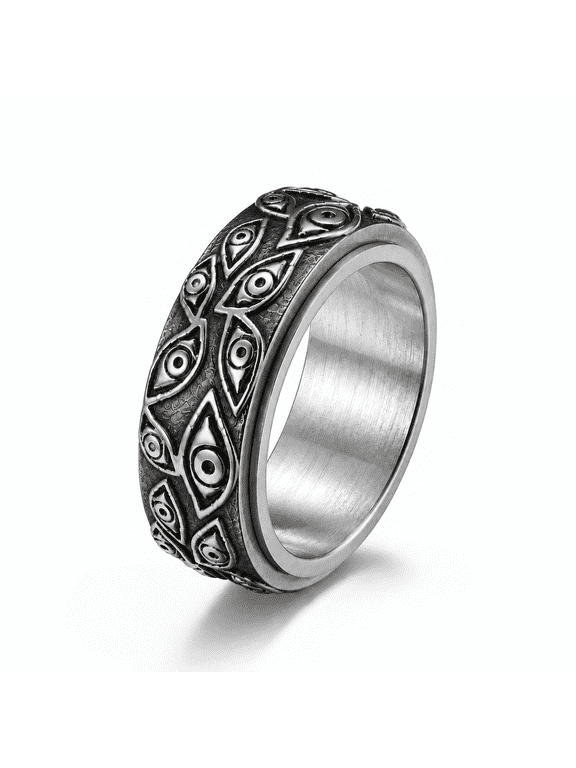 Men's Evil Eye Spinner Ring, Stainless Steel Gothic Rotating Statement Band