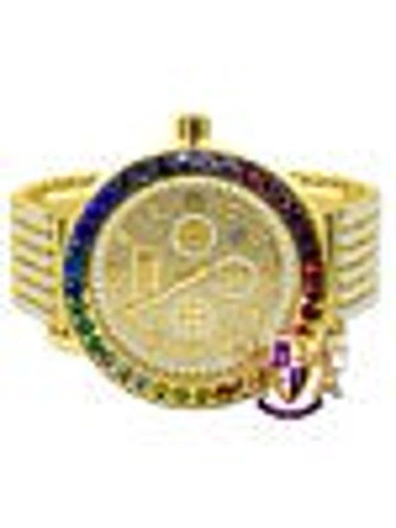 Men's Exclusive Custom Time Piece Multi Rainbow Gold Tone Real Diamond Dial Solitaire Watch XL 55mm W/Date