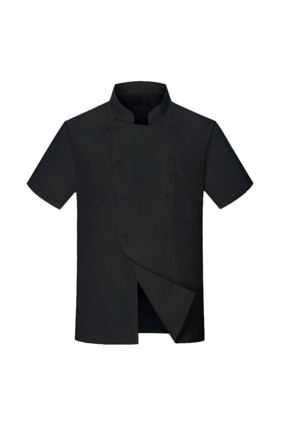 Men's Executive Chef Coat, Classic Button Front Long Sleeve Professional Kitchen Jacket for Cooking, Culinary Work, and Restaurant Staff, Traditional Design with Functional Buttons Black XXL
