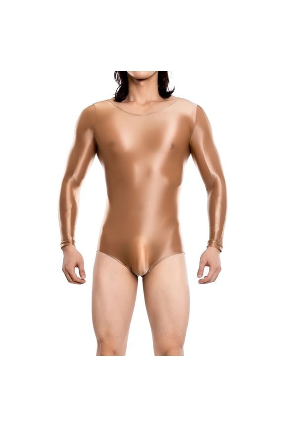 Men's Exotic Apparel Tight Bodysuit for Indoor Wear Full Body Stretchable with Comfort Fit and Sleek Solid Brown M