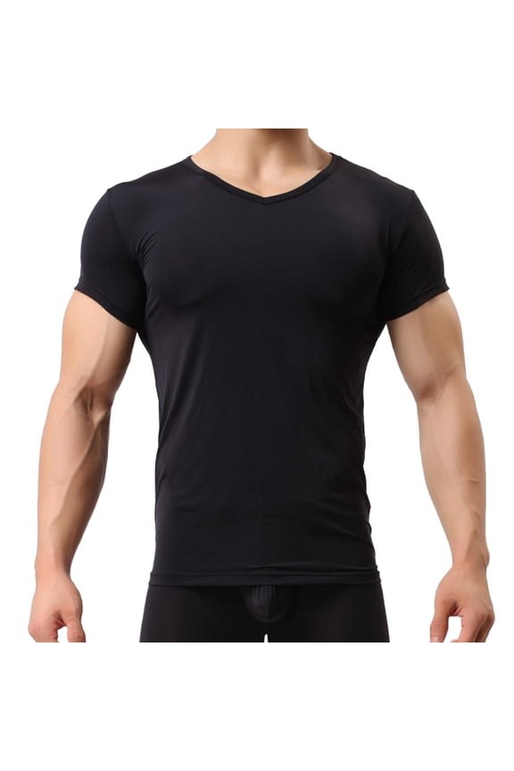 Men's Exotic Apparel Ultrathin Ice Silk Tee for Summer Shaping Wear Top Lightweight Breathable Casual Orthopedic-Grade Underlayer Black M