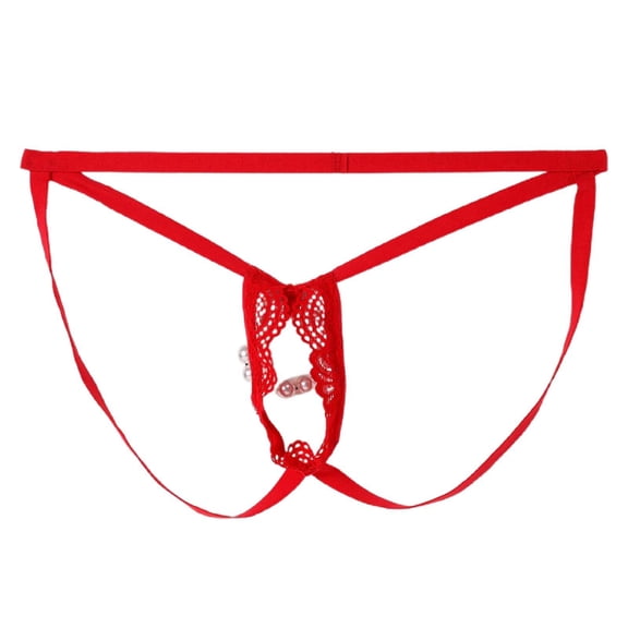 Men's Solid Color Sexy Underwear Pearl Ring Hollow Underwear Thong