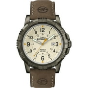 Mens Expedition Rugged Metal Field Natural Dial Watch, Brown Leather Strap