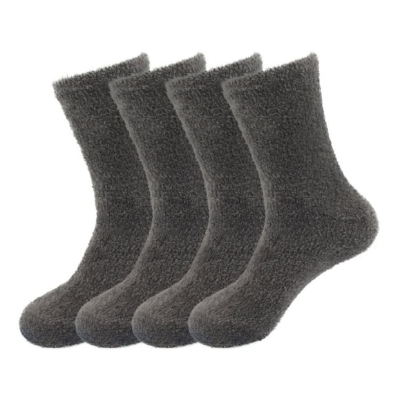 BambooMN Men's Featherlight Fuzzy Socks - Plush Soft Warm Comfy - Dark Grey Extra Large - 4 Pairs