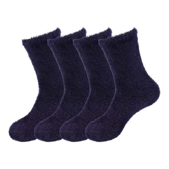 BambooMN Men's Featherlight Fuzzy Socks - Plush Soft Warm Comfy - Navy Extra Large - 4 Pairs
