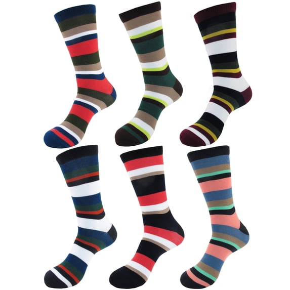 BambooMN Men's Rayon from Bamboo Stripe Crew Socks - Assortment 6A - Extra Large - 6 Pairs